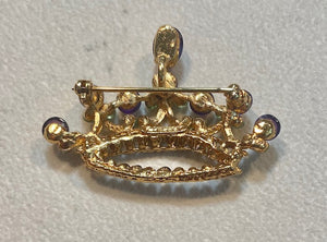 Amethyst, Peridot and Pearl Crown Brooch