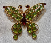 Load image into Gallery viewer, Peridot and Garnet Butterfly Brooch
