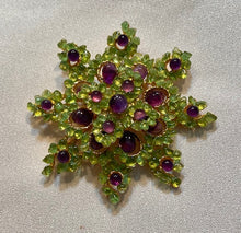 Load image into Gallery viewer, Peridot and Amethyst Cluster Flower Brooch
