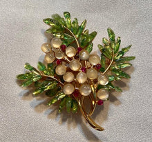 Load image into Gallery viewer, Moonstone, Peridot and Genuine Ruby Flower Brooch
