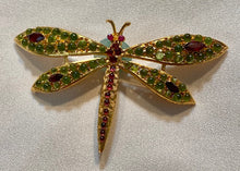 Load image into Gallery viewer, Peridot, Garnet, Genuine Ruby Eyes Dragonfly Brooch

