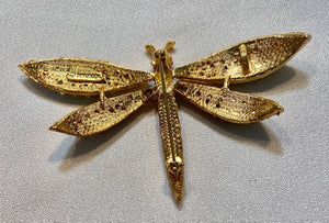 Peridot, Garnet, Genuine Ruby Eyes Dragonfly Brooch