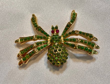 Load image into Gallery viewer, Peridot and Ruby Eye Spider Brooch
