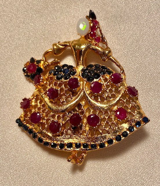 Genuine Sapphire, Ruby and Opal Brooch