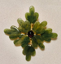 Load image into Gallery viewer, Oak Leaves Jade and Garnet Brooch
