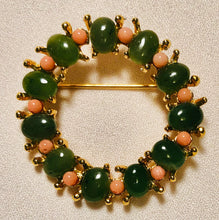 Load image into Gallery viewer, Jade and Coral Wreath Brooch
