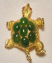 Load image into Gallery viewer, Jade and Ruby Eyes Turtle Brooch
