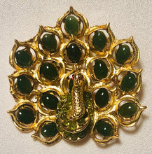 Load image into Gallery viewer, Jade and Peridot Peacock Brooch
