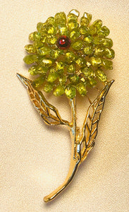 Peridot and Garnet Layered Flower Brooch