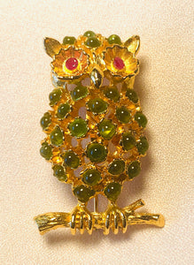 Peridot and Genuine Ruby Owl Brooch