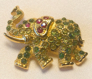 Peridot and Genuine Ruby Elephant Brooch
