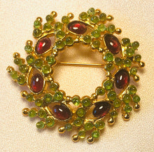 Load image into Gallery viewer, Peridot and Garnet Brooch

