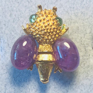 Bee Amethyst and Genuine Emerald Ring