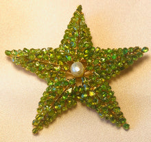Load image into Gallery viewer, Peridot and Fresh Water Pearl Starfish Brooch
