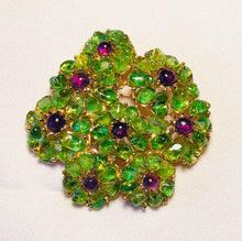 Load image into Gallery viewer, Peridot and Amethyst Cluster Brooch

