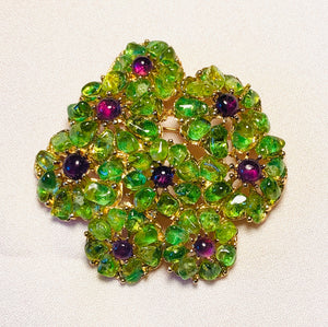 Peridot and Amethyst Cluster Brooch