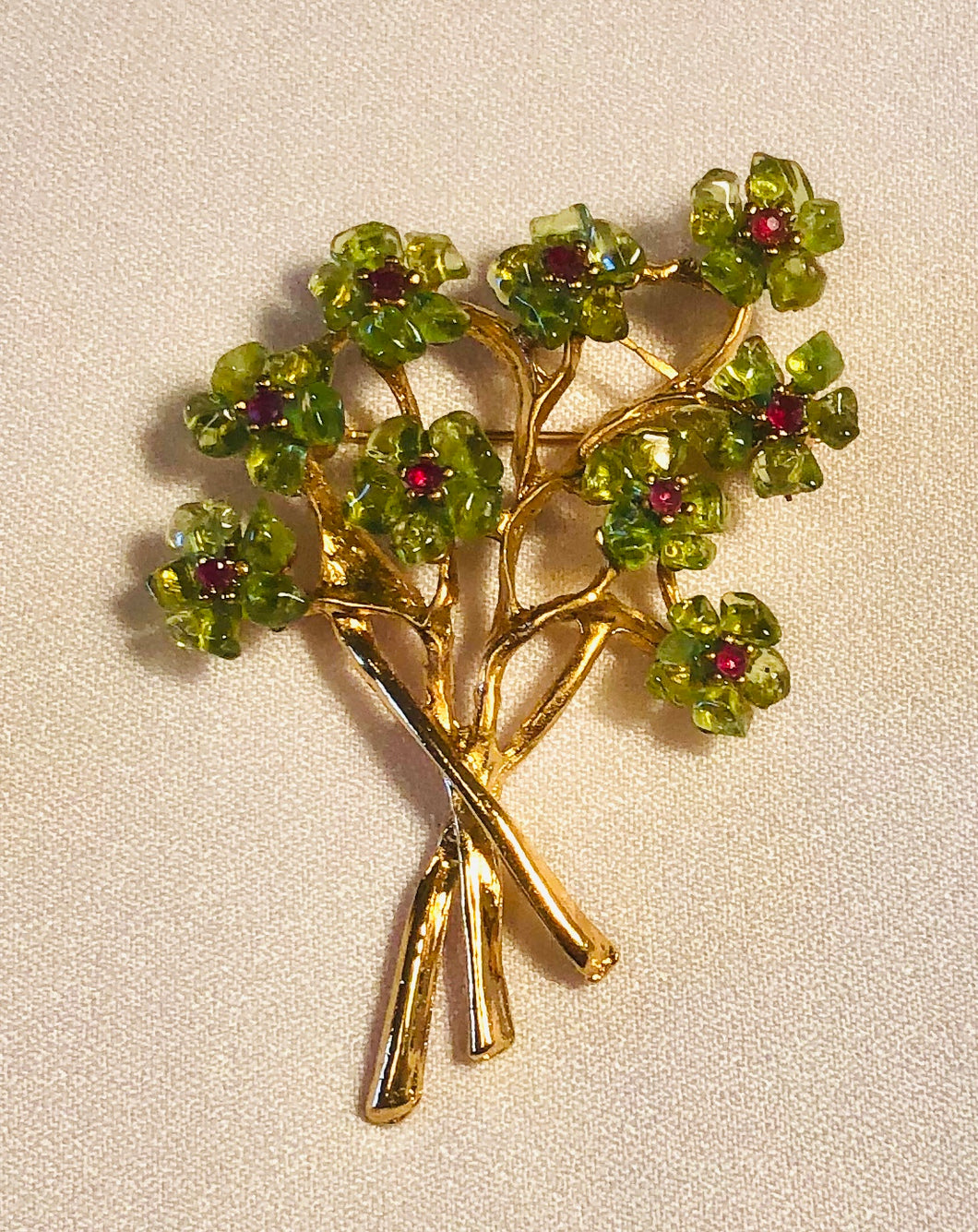 Peridot and Genuine Ruby Bouquet Flower Brooch