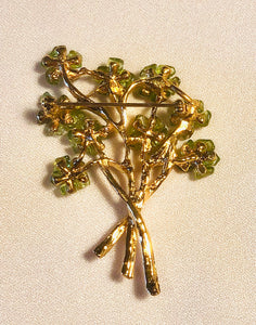 Peridot and Genuine Ruby Bouquet Flower Brooch