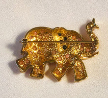 Load image into Gallery viewer, Coral, Sapphire and Emerald Eye Elephant Brooch
