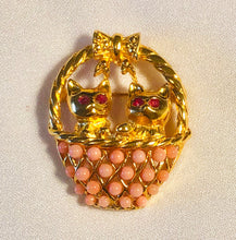 Load image into Gallery viewer, Cats Coral and Genuine Ruby Brooch
