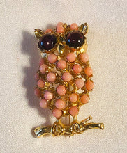 Load image into Gallery viewer, Owl Coral and Garnet Brooch
