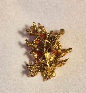 Coral and Fresh Water Pearl Branch Brooch