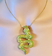 Load image into Gallery viewer, Peridot and Genuine Ruby Eyes Snake Brooch / Pendant
