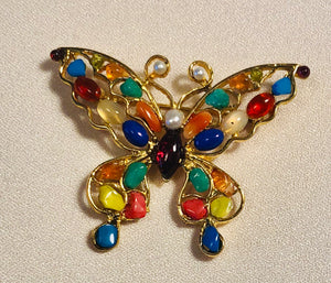 Multi Stone Butterfly Brooch