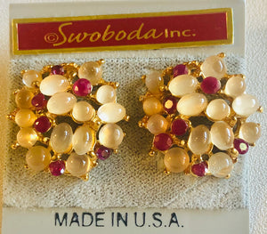 Moonstone and Ruby Earring