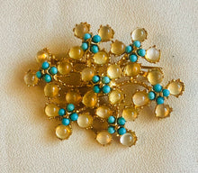 Load image into Gallery viewer, Genuine Moonstone and Turquoise Flower Bed Brooch
