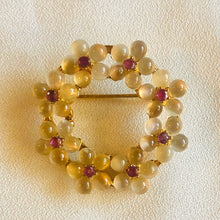 Load image into Gallery viewer, Genuine Moonstone and Ruby Wreath Brooch
