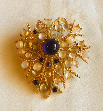 Load image into Gallery viewer, Genuine Moonstone and Amethyst Cluster Flower Brooch
