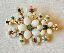 Load image into Gallery viewer, Genuine Opal and Emerald, Ruby, Sapphire Flower Brooch
