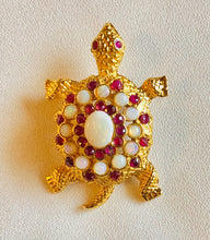Load image into Gallery viewer, Genuine Opal and Genuine Ruby Turtle Brooch
