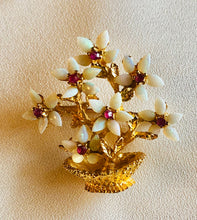 Load image into Gallery viewer, Genuine Opal and Ruby Flower Pot Brooch
