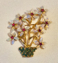 Load image into Gallery viewer, Genuine Opal, Ruby and Emerald Flower Pot Brooch
