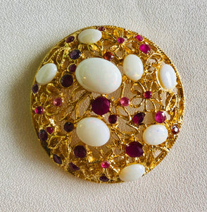 Genuine Opal and Ruby Cluster Brooch