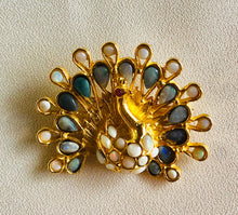 Load image into Gallery viewer, Genuine Opal and Ruby Eye Peacock Brooch
