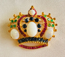 Load image into Gallery viewer, Genuine Opal, Ruby, Sapphire and Emerald Crown Brooch
