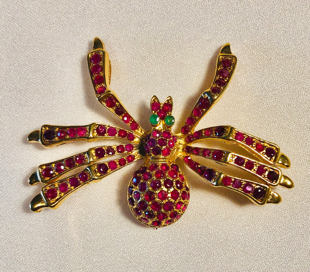Genuine Ruby and Emerald Spider Brooch