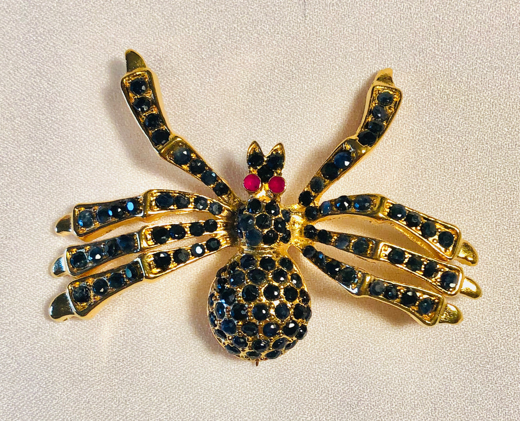 Genuine Sapphire and Ruby Eyes  Spider Brooch
