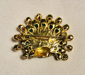 Genuine Ruby, Emerald and Sapphire Peacock Brooch