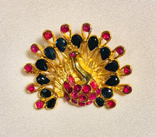 Load image into Gallery viewer, Genuine Ruby and Sapphire Peacock Brooch
