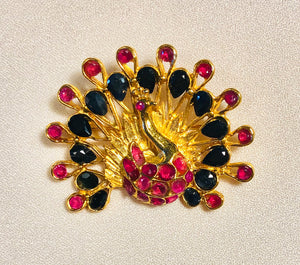 Genuine Ruby and Sapphire Peacock Brooch