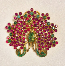 Load image into Gallery viewer, Genuine Ruby and Emerald Peacock Brooch
