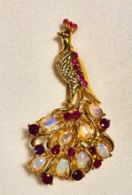 Load image into Gallery viewer, Genuine Ruby and Opal Peacock Brooch
