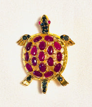 Load image into Gallery viewer, Genuine Ruby and Sapphire Turtle Brooch
