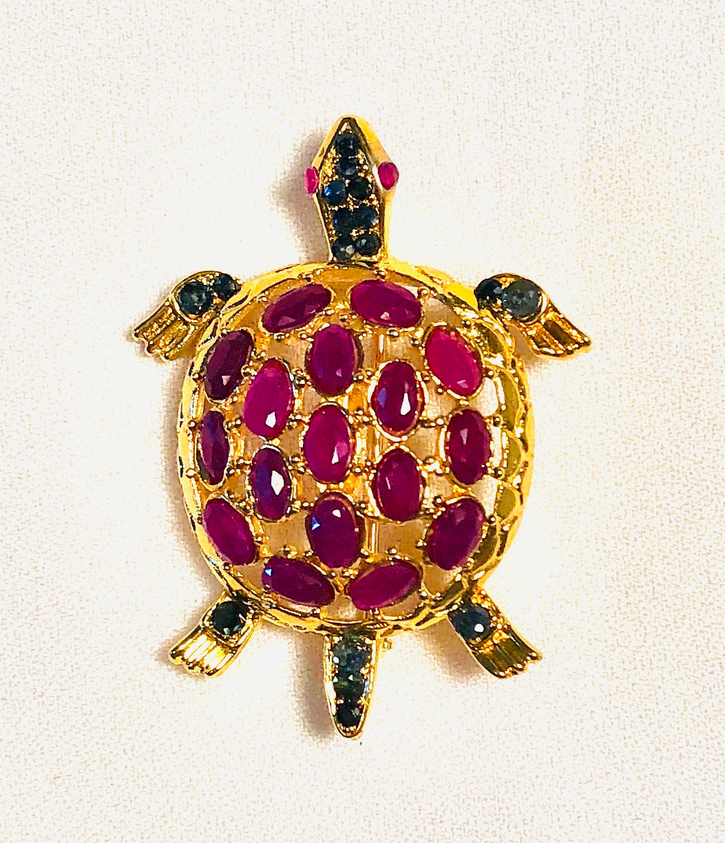 Genuine Ruby and Sapphire Turtle Brooch