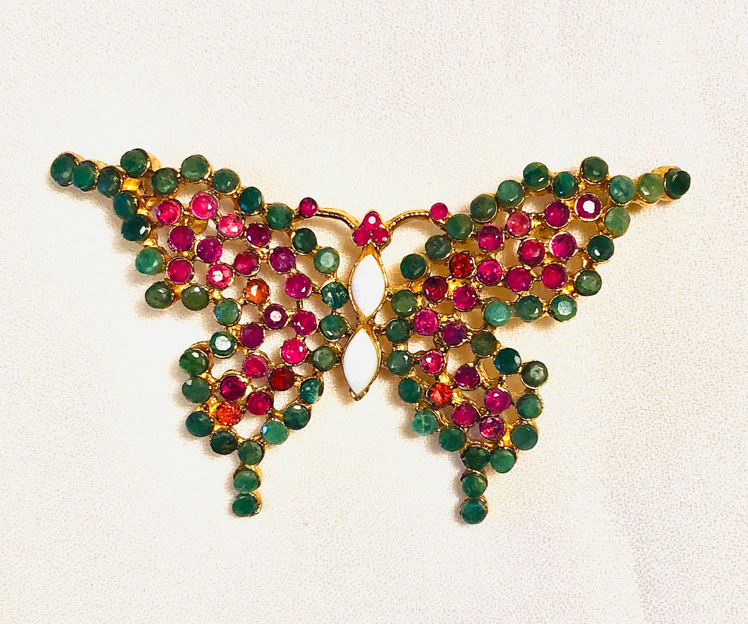 Genuine Ruby and Emerald Butterfly Brooch