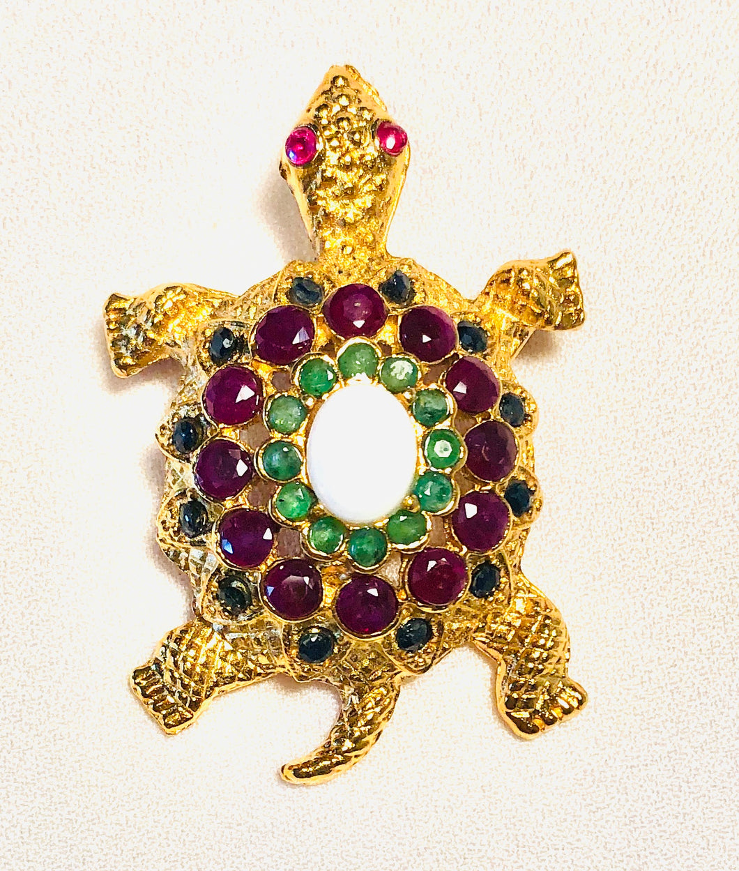 Genuine Ruby, Sapphire, Emerald and Opal Turtle Brooch